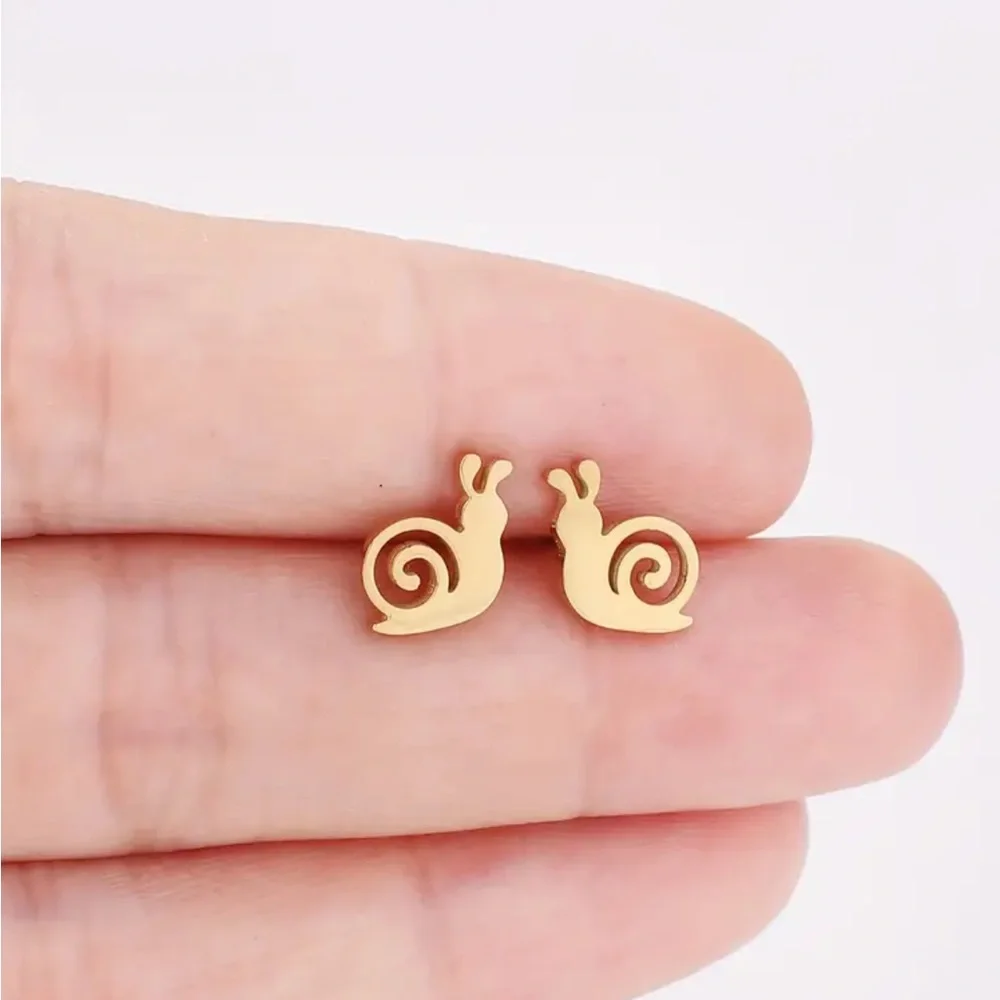 Gold Stainless Steel Snail Stud Earrings - Picture 1 of 4